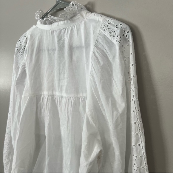 NWOT LOFT White Eyelet Ruffle Blouse Large Cotton Long Sleeve Cottagecore Chic - Picture 14 of 15
